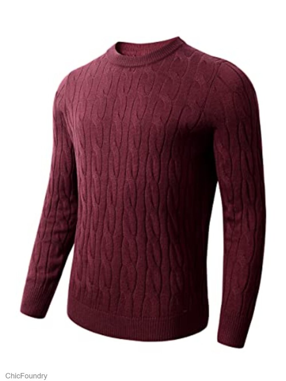 Men's Argyle Cable Knit Crew Neck Sweater Wool Blend Regular Fit Long Sleeve